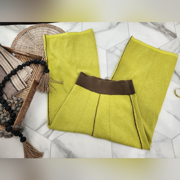 [ BEATRICE b.]- WOMEN'S size 6, tan- brown/Yellow  pull on WOOL WIDE LEG TROUSER - Picture 9 of 16